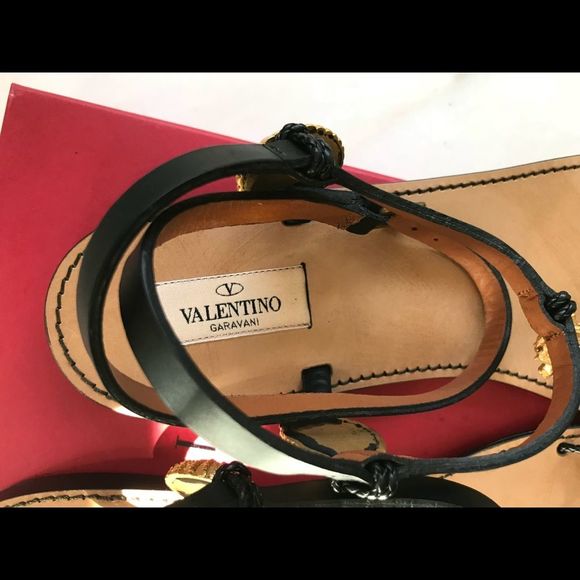 Valentino Black Leather Sea Element Sandals 40/10 - Picture 7 of 14